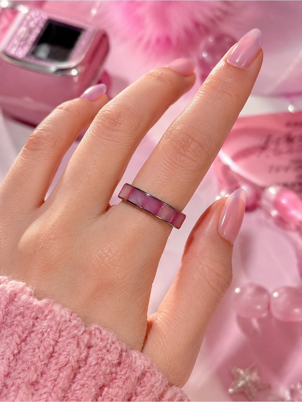 Lia Sophia Pink Mosaic Band Ring Coquette Y2K